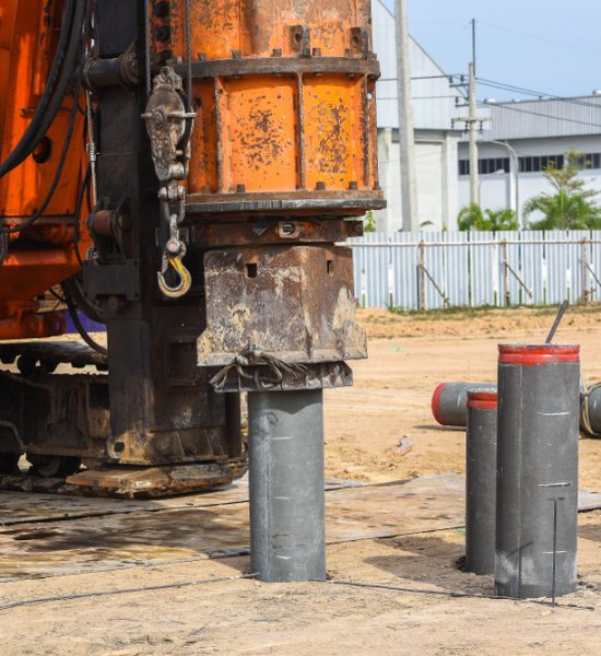 Pile,Driving,Of,Hydraulic,Drilling,Machines,On,Construction,Site